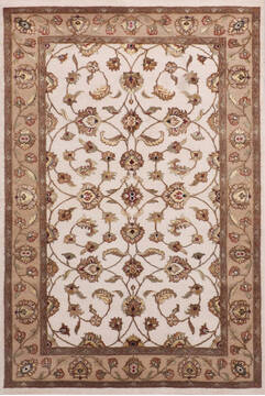 Indian Jaipur White Rectangle 4x6 ft Wool and Raised Silk Carpet 147224
