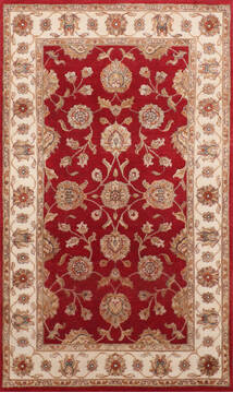 Indian Jaipur Red Rectangle 3x5 ft Wool and Raised Silk Carpet 147225