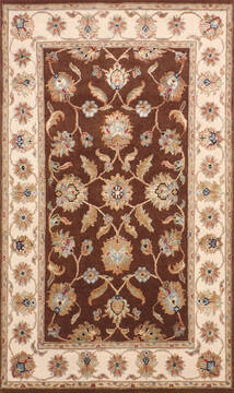 Indian Jaipur Brown Rectangle 3x5 ft Wool and Raised Silk Carpet 147228