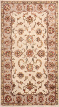 Indian Jaipur White Rectangle 3x5 ft Wool and Raised Silk Carpet 147240