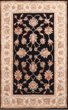 Indian Jaipur Black Rectangle 3x5 ft Wool and Raised Silk Carpet 147241