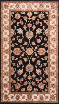 Indian Jaipur Black Rectangle 3x5 ft Wool and Raised Silk Carpet 147244