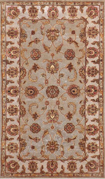 Indian Jaipur Beige Rectangle 3x5 ft Wool and Raised Silk Carpet 147247