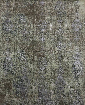 Indian Jaipur Green Rectangle 8x10 ft Wool and Raised Silk Carpet 147260