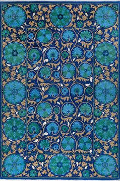 Afghan Chobi Blue Rectangle 7x10 ft Wool Carpet 147276