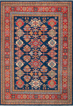 Afghan Kazak Blue Rectangle 5x8 ft Wool Carpet 147286