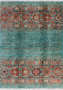 Afghan Chobi Green Rectangle 5x7 ft Wool Carpet 147289
