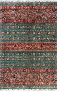 Afghan Chobi Green Rectangle 4x6 ft Wool Carpet 147290