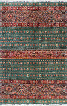 Afghan Chobi Green Rectangle 4x6 ft Wool Carpet 147290