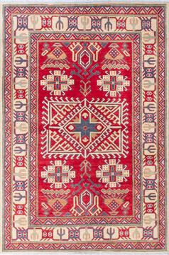 Afghan Kazak Red Rectangle 4x6 ft Wool Carpet 147293