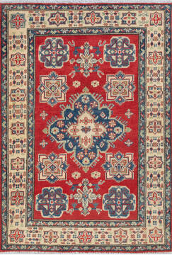 Afghan Kazak Red Rectangle 3x5 ft Wool Carpet 147307