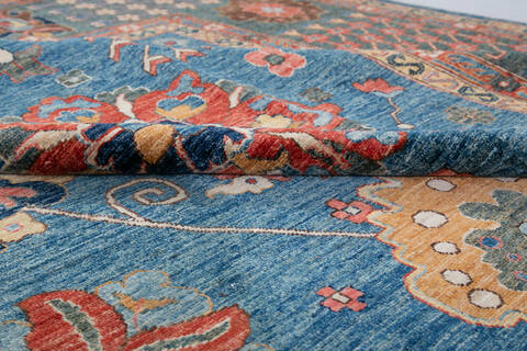 Chobi Blue Hand Knotted 910 X 138 Area Rug 700-147355 Image 7