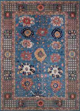 Afghan Chobi Blue Rectangle 10x14 ft Wool Carpet 147355