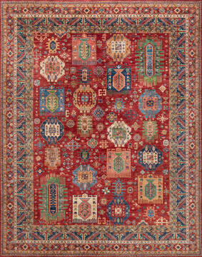 Afghan Chobi Red Rectangle 8x10 ft Wool Carpet 147357