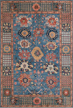 Afghan Chobi Blue Rectangle 6x9 ft Wool Carpet 147359