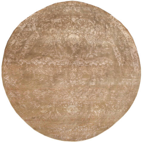 Indian Modern Multicolor Round 7 to 8 ft Wool and Silk Carpet 147370