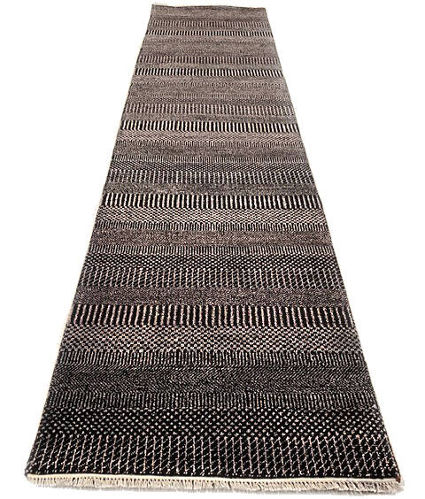 Modern-Contemporary Black Runner Hand Knotted 26 X 100 Area Rug 254-147381 Image 3