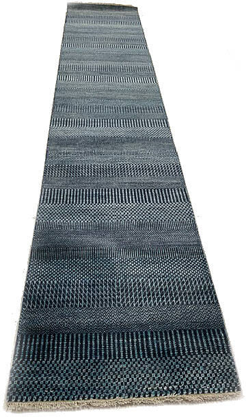 Modern-Contemporary Blue Runner Hand Knotted 24 X 119 Area Rug 254-147390 Image 4