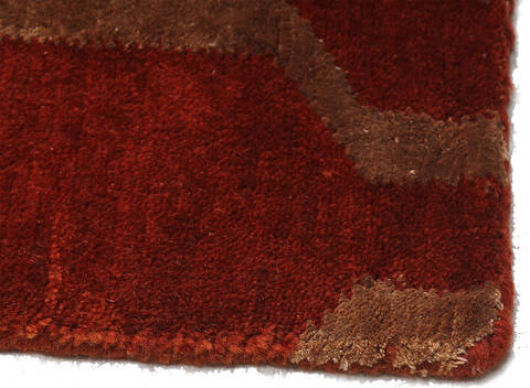 Modern-Contemporary Red Hand Knotted 101 X 139 Area Rug 254-147443 Image 1