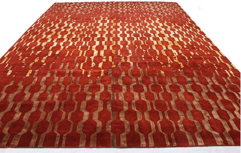 Modern-Contemporary Red Hand Knotted 101 X 139 Area Rug 254-147443 Image 3