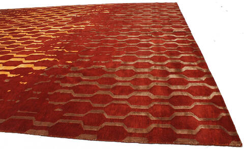 Modern-Contemporary Red Hand Knotted 101 X 139 Area Rug 254-147443 Image 5