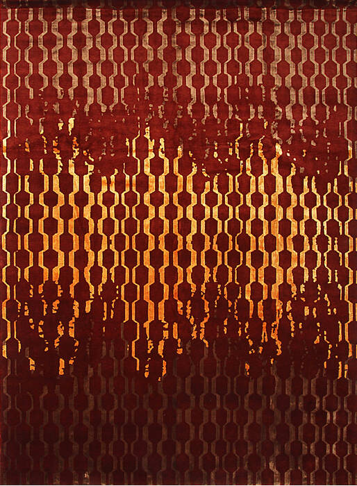 Modern-Contemporary Red Hand Knotted 101 X 139 Area Rug 254-147443 Image 0