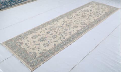 Chobi Beige Runner Hand Knotted 210 X 97 Area Rug 700-147451 Image 2