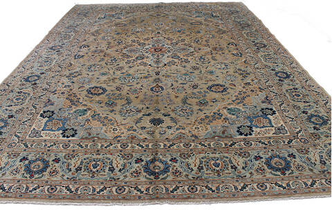 Kashan Beige Hand Knotted 100 X 133 Area Rug 254-147460 Image 9