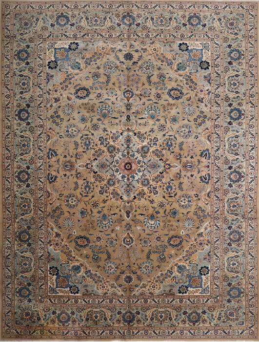 Kashan Beige Hand Knotted 100 X 133 Area Rug 254-147460 Image 0