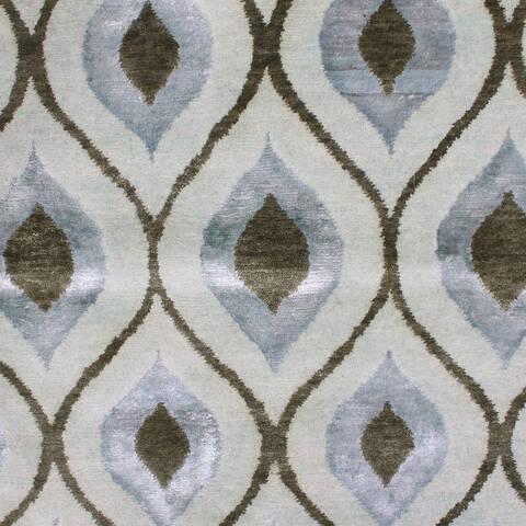 Modern-Contemporary Green Hand Knotted 99 X 140 Area Rug 254-147462 Image 3