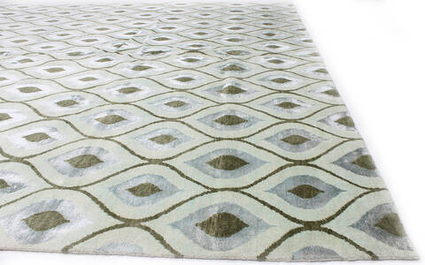 Modern-Contemporary Green Hand Knotted 99 X 140 Area Rug 254-147462 Image 5