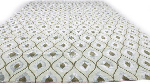 Modern-Contemporary Green Hand Knotted 99 X 140 Area Rug 254-147462 Image 6