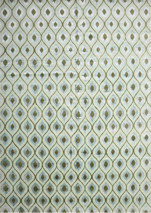 Modern-Contemporary Green Hand Knotted 99 X 140 Area Rug 254-147462 Image 0