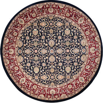 Pak-Persian Black Round Hand Knotted 6'8" X 6'8"  Area Rug 700-147477