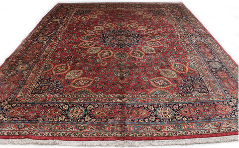 Mashad Red Hand Knotted 99 X 122 Area Rug 254-147486 Image 9