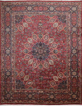 Persian Mashad Red Rectangle 9x12 ft Wool Carpet 147486
