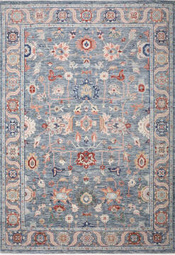 Indian Agra Blue Rectangle 10x14 ft Wool and Silk Carpet 147498