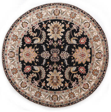 Ziegler Black Round Hand Knotted 6'2" X 6'2"  Area Rug 254-147500