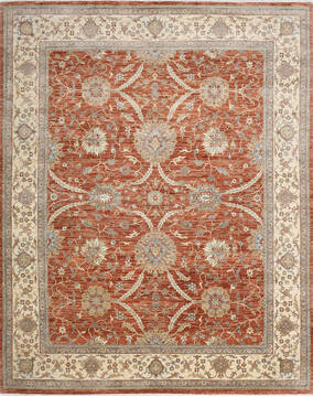 Indian Ziegler Red Rectangle 8x10 ft Wool and Silk Carpet 147503