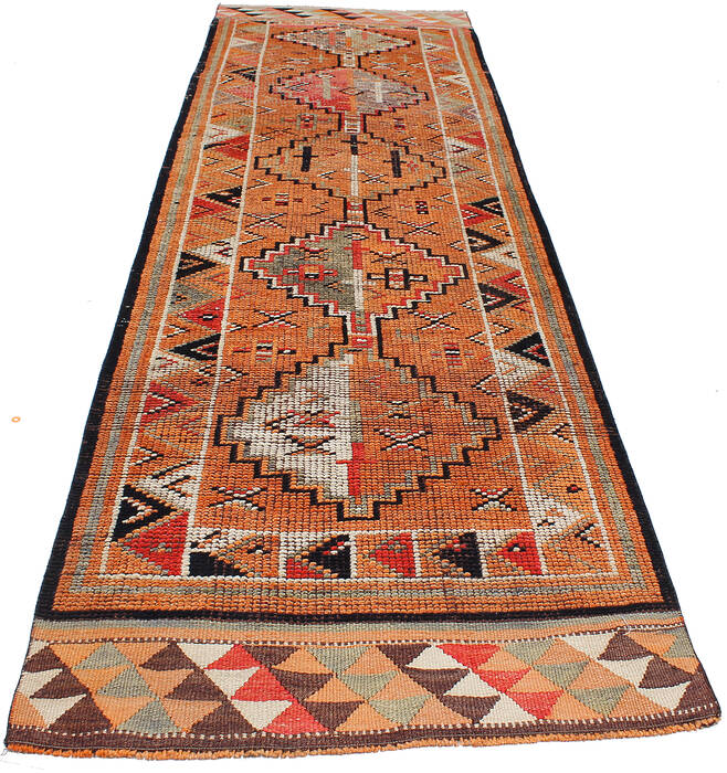 Kilim Orange Runner Hand Knotted 210 X 98 Area Rug 254-147506 Image 3