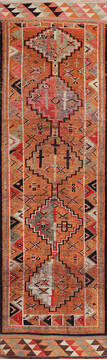 Turkish Kilim Orange Runner 6 to 9 ft Wool Carpet 147506