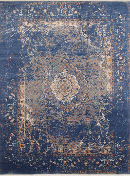 Indian Modern-Contemporary Blue Rectangle 9x12 ft Wool Carpet 147515