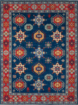 Afghan Kazak Blue Rectangle 5x7 ft Wool Carpet 147528