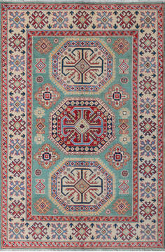 Afghan Kazak Green Rectangle 4x6 ft Wool Carpet 147535