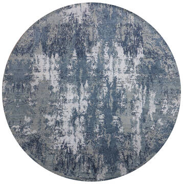 Indian Jaipur Blue Round 9 ft and Larger Wool and Raised Silk Carpet 147541