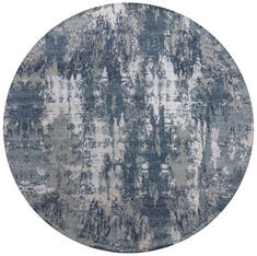 Indian Jaipur Blue Round 9 ft and Larger Wool and Raised Silk Carpet 147542