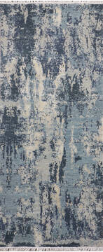 Indian Jaipur Blue Runner 6 ft and Smaller Wool and Raised Silk Carpet 147548