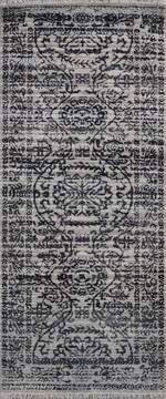 Indian Jaipur Grey Runner 6 ft and Smaller Wool and Raised Silk Carpet 147556