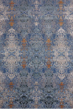 Indian Jaipur Blue Rectangle 6x9 ft Wool and Raised Silk Carpet 147576