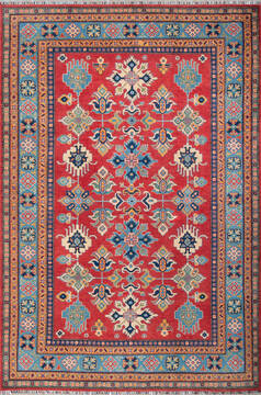 Afghan Kazak Red Rectangle 7x10 ft Wool Carpet 147586